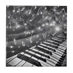 Tastatur und glühende Musiknoten Fliese