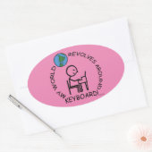 Tastatur - Welt dreht sich um ovale Aufkleber (Umschlag)