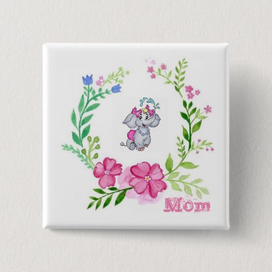 Taste für die Mama Elephant Floral Button (Vorderseite)