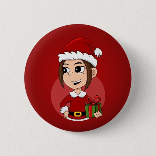 Taste für Weihnachtsmädchen-Cartoon Button (Vorderseite)