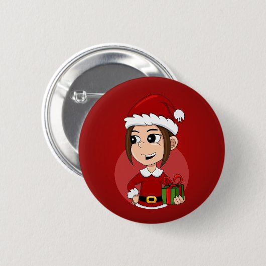 Taste für Weihnachtsmädchen-Cartoon Button (Vorne & Hinten)