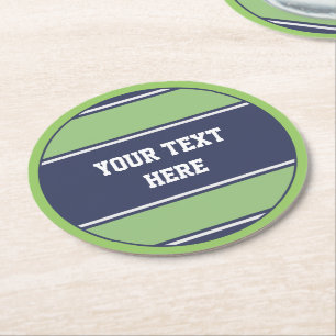 TASTE RUNDE Streifen matt blau grün + Ihr Text Runder Pappuntersetzer
