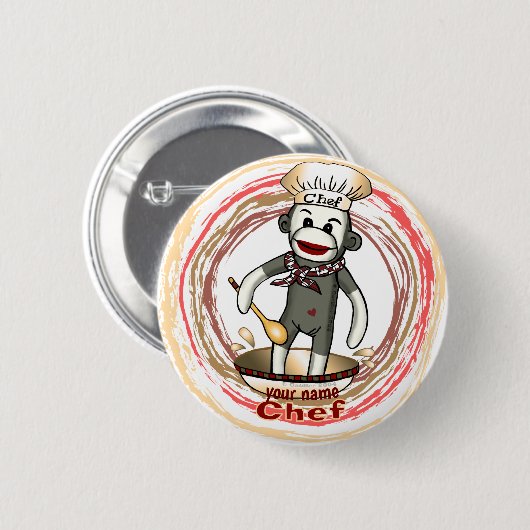 Taste Sock Monkey Koch Button (Vorne & Hinten)