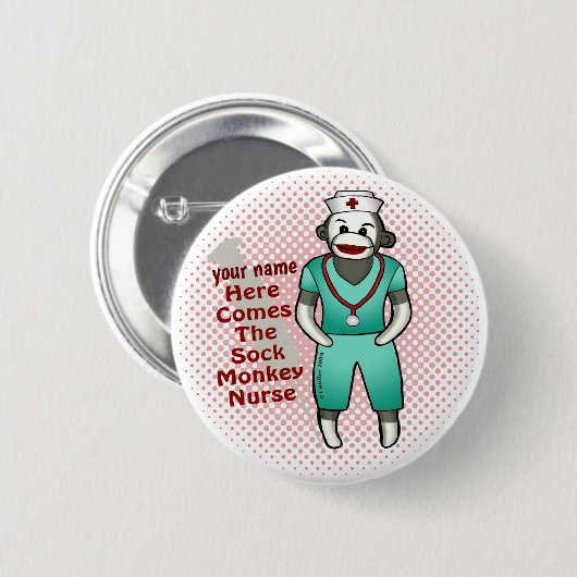Taste Sock Monkey Nurse Button (Vorne & Hinten)