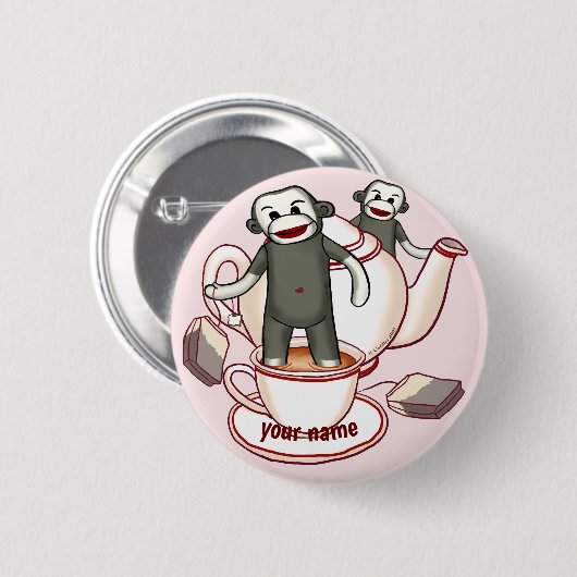 Taste Sock Monkey Teapot Button (Vorne & Hinten)
