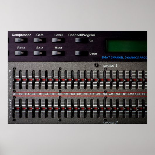 Tasten auf einem Tonmischer im Aufnahmestudio. Poster (Vorne)
