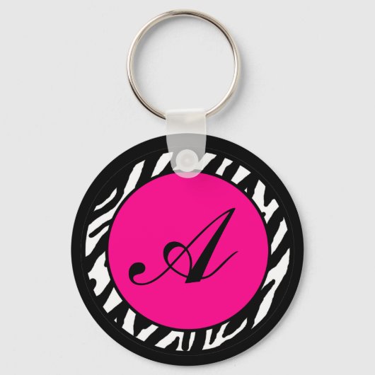 Tastenkette Monogramm Hot Pink Zebra Animal Print Schlüsselanhänger (Vorderseite)