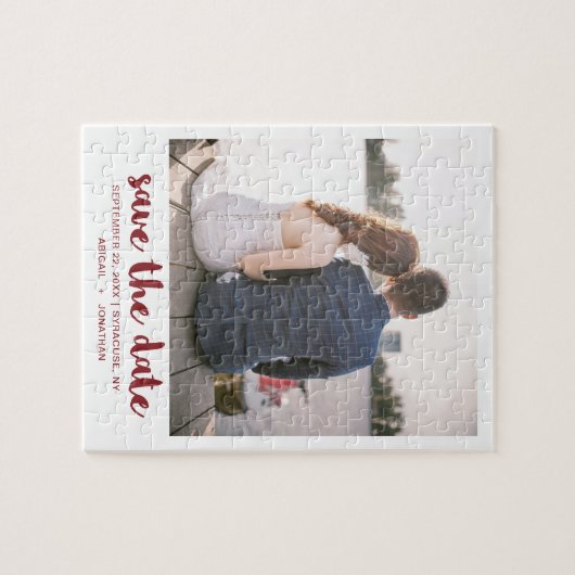Tastenkürzel-Skript-Foto Save the Date rot Puzzle (Horizontal)