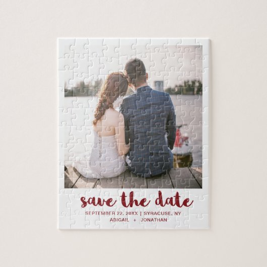 Tastenkürzel-Skript-Foto Save the Date rot Puzzle (Vertikal)
