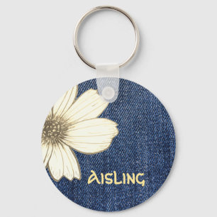Tastenring für individuelle Name Navy Blume Schlüsselanhänger