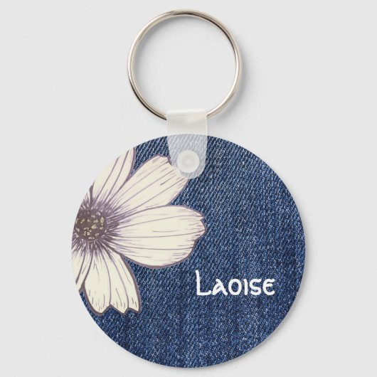 Tastenring für individuelle Name Navy Blume Schlüsselanhänger (Vorderseite)