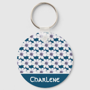 Tastenring für individuelle Name Navy Blume Schlüsselanhänger