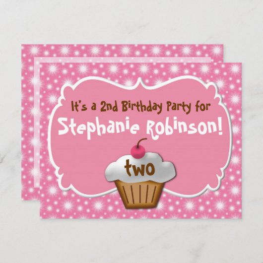 Tastey Mattiert Cupcake 2. Geburtstag Einladung (Vorne/Hinten)