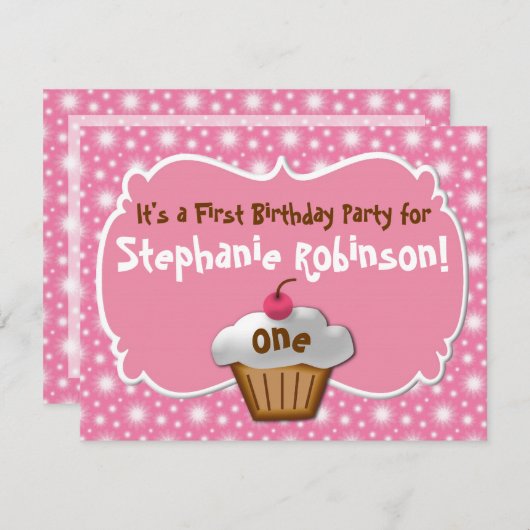 Tastey Mattiert Cupcake Erstgeburt Einladung (Vorne/Hinten)