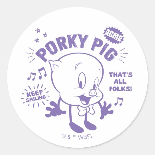 Tasty Retro Porky Pig Runder Aufkleber (Vorderseite)