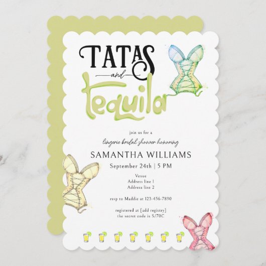 Tatas & Tequila Modernes Brautparty Fiesta Party Einladung (Vorne/Hinten)