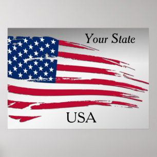 Tätige amerikanische Flagge Ihr Staat USA Poster