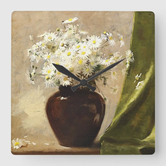 Tätige in einer Vase, Paul Fisher Quadratische Wanduhr (Vorderseite)