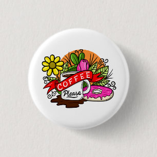 Tätowier Kaffee und Donut Button
