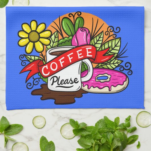 Tätowier Kaffee und Donut Geschirrtuch (Gefaltet)