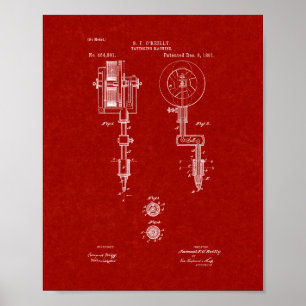 Tätowierendes Maschinen-Patent - Burgunder-Rot Poster