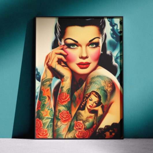 Tätowierer Mädchen im Retro-Stil Poster