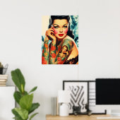 Tätowierer Mädchen im Retro-Stil Poster (Heimbüro)