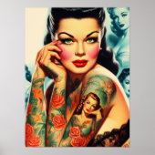 Tätowierer Mädchen im Retro-Stil Poster (Vorne)