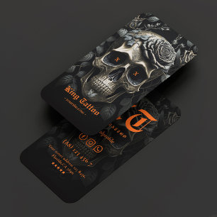 Tätowierer Orange Schwarz Goth Totenkopf Tattoo-Kü Visitenkarte