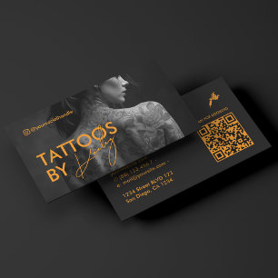 Tätowierer Orange Tattoo Künstler BW Foto Minimal Visitenkarte