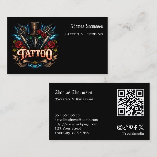 Tätowierer-QR-Code  Visitenkarte (Vorne/Hinten)