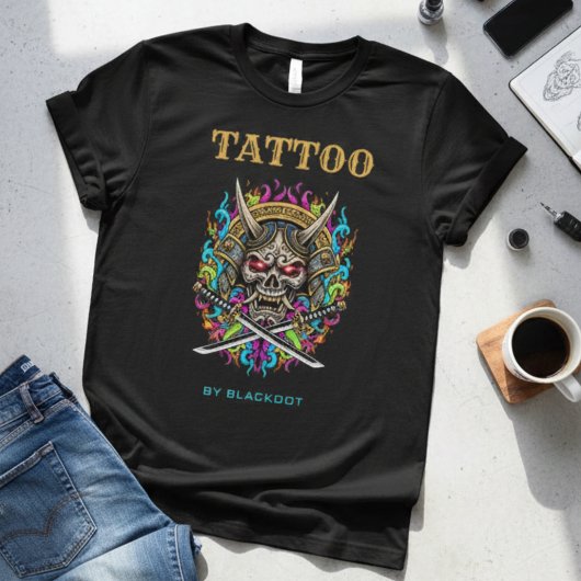 Tätowierer Samurai-Skull-Tattoo-Studio-Design T-Shirt