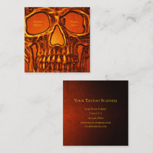 Tätowierer Totenkopf Gesicht Orange Schwarz Gothic Quadratische Visitenkarte