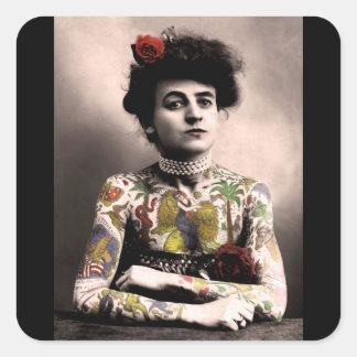 Tätowiererin Frau Vintage-Fotografie-Aufkleber Quadratischer Aufkleber