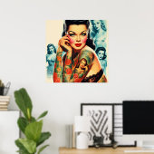 Tätowiermädchen im Retro-Stil Poster (Heimbüro)