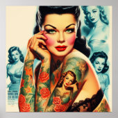 Tätowiermädchen im Retro-Stil Poster (Vorne)