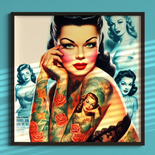 Tätowiermädchen im Retro-Stil Poster