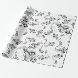 Tätowiermädchen Schwarz und Weiß Geschenkpapier