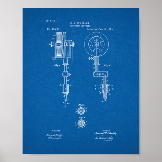 Tätowiermaschine Patent - Blueprint Poster (Vorne)