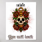 Tätowierskull und Rose in Schwarzweiß Poster (Vorne)