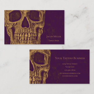 Tätowierstudio Gold Lila Gothic Totenkopf Visitenkarte