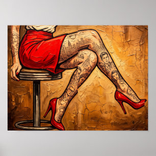 Tätowierte Beine in roten High Heels Poster