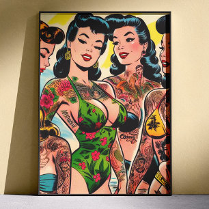 Tätowierte Comic-Mädchen Poster
