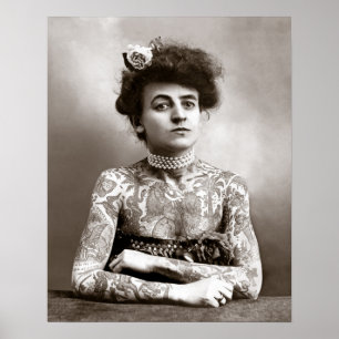 Tätowierte Dame, 1907. Vintages Foto Poster