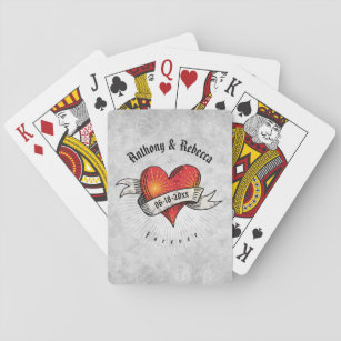 Tätowierte Herz-mit Monogramm Namen Spielkarten