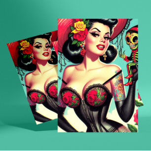 Tätowierte Hexe Pin-up Postkarte