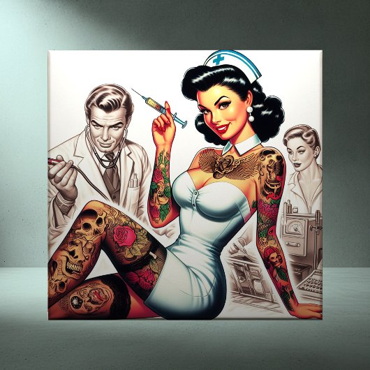 Tätowierte Krankenschwester Pin-up Fliese
