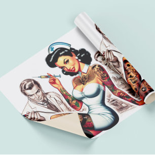 Tätowierte Krankenschwester Pin-up Geschenkpapier