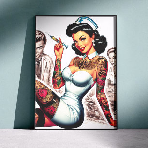 Tätowierte Krankenschwester Pin-up Poster