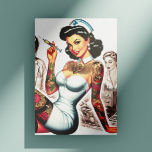 Tätowierte Krankenschwester Pin-up Postkarte